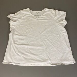 Woman Within White Cotton‎ T-Shirt Top Plus Size 2X White Keyhole Neck Blouse